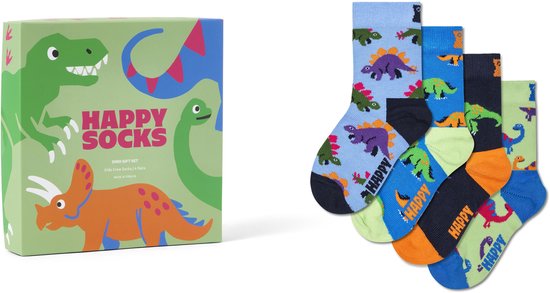 Happy Socks Dino Gift Set met 4 paar kindersokken, met dinosaurussen erop.