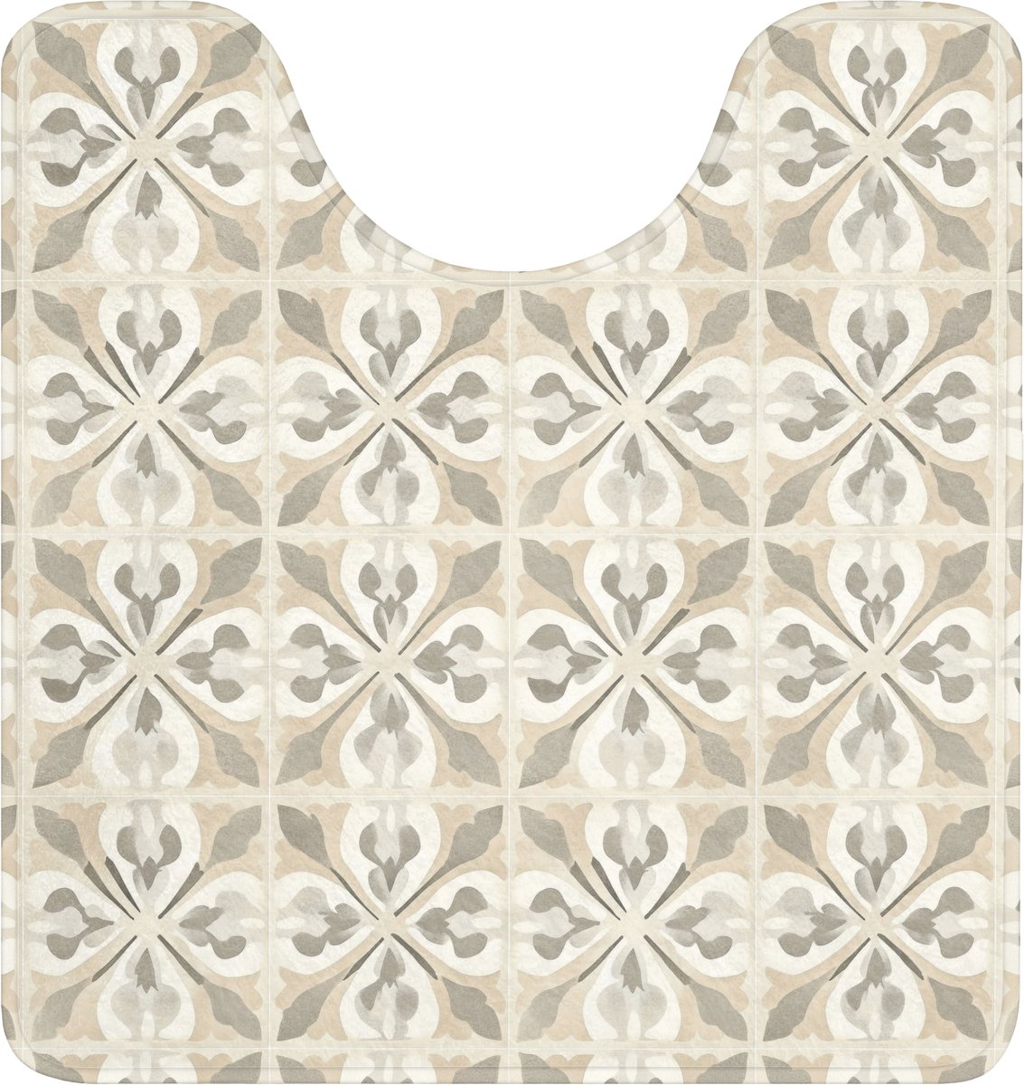 WC mat met uitsparing 55x60 cm - Antislip - Tegel - Motief - Beige - Toiletmat met uitsnij
