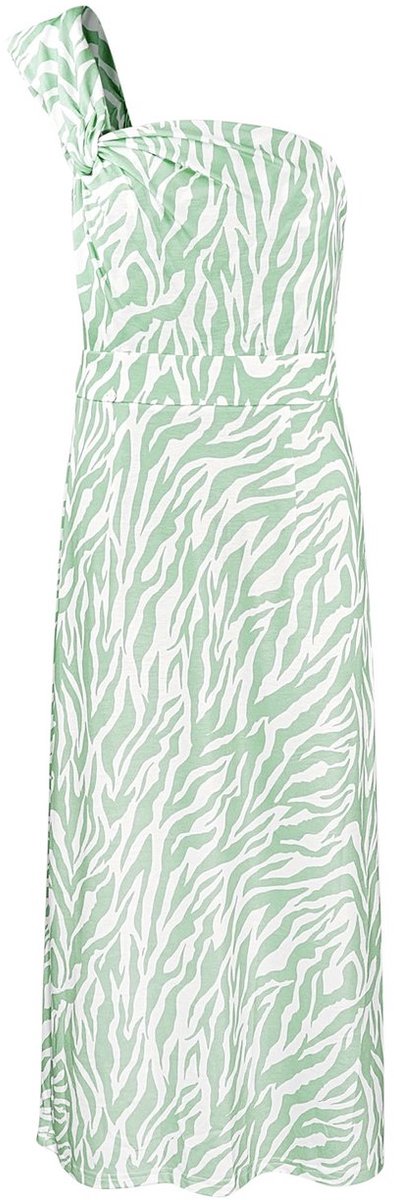 YWG - Polyester Vrouwen Maxi Jurk Een-Schouder Zebra Print - Groen - Maat S