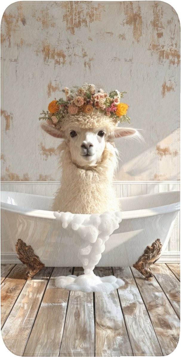 Badmat 60x120 cm - Antislip - Vintage - Alpaca - Badkuip - Bloemen - Dieren - Badmatten voor badkamer - Badkamermat - Douchemat - Badkamer mat
