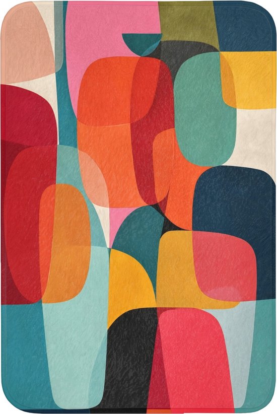 Badmat 60x90 cm - Antislip - Vormen - Kleurrijk - Abstract - Vlakken - Badmatten voor badkamer - Badkamermat - Douchemat - Badkamer mat