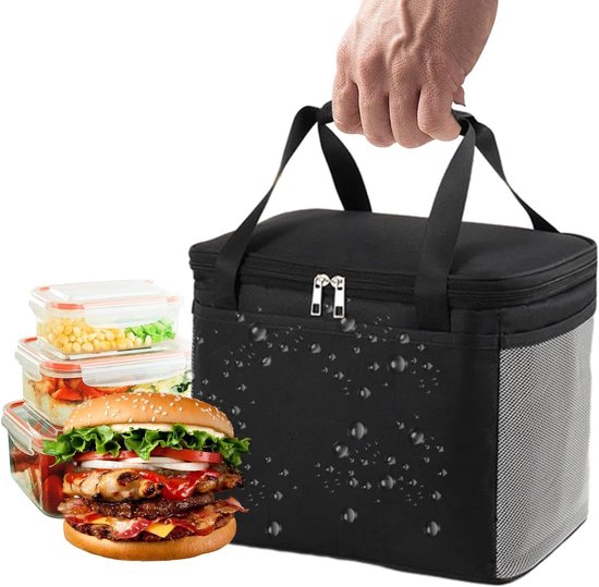 Koeltassen - Geïsoleerde Koeltas - 25x18x15 cm - Koeltassen - Lunchtas - 3 Laags - Picknicktas - Handvat Riem - Lekvrij en Waterdicht - voor Kantoor, Camping, Picknick, Reizen - Thermotas voor Levensmiddelentransport - Zwart — afbeelding 4