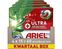 Ariel 4in1 Wasmiddel Pods + Ultra Vlekverwijdering - 4 x 15 Wasbeurten