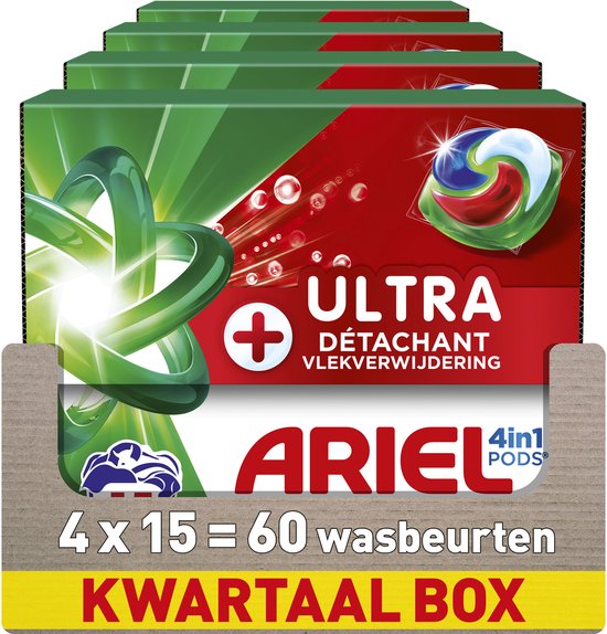 Ariel 4in1 PODS - Capsules de lavage +Élimination ultra des taches - 4 x 15 Lavages