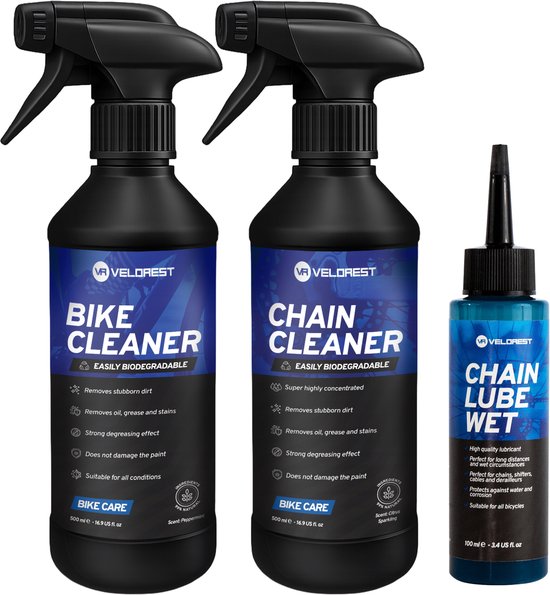Velorest Total Essentials Bundle - Fiets Onderhoud - Fietsketting Reiniger Set - Kettingreiniger fiets - Ontvetter Fiets - Bike Cleaner - Chain Cleaner - Chain Lube - Ketting Wax - Inclusief Microvezeldoeken