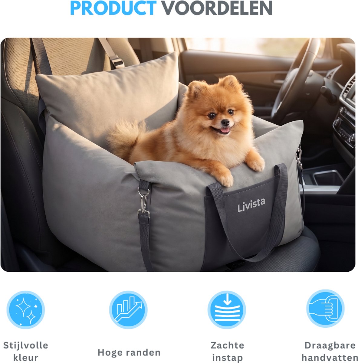 Livista Wasbare Autostoel Hond met Gordel - Hondenmand Auto - Voor in de Auto en Achterbank -Automand Honden - Hondenstoel - Hondenmand thumbnail 3