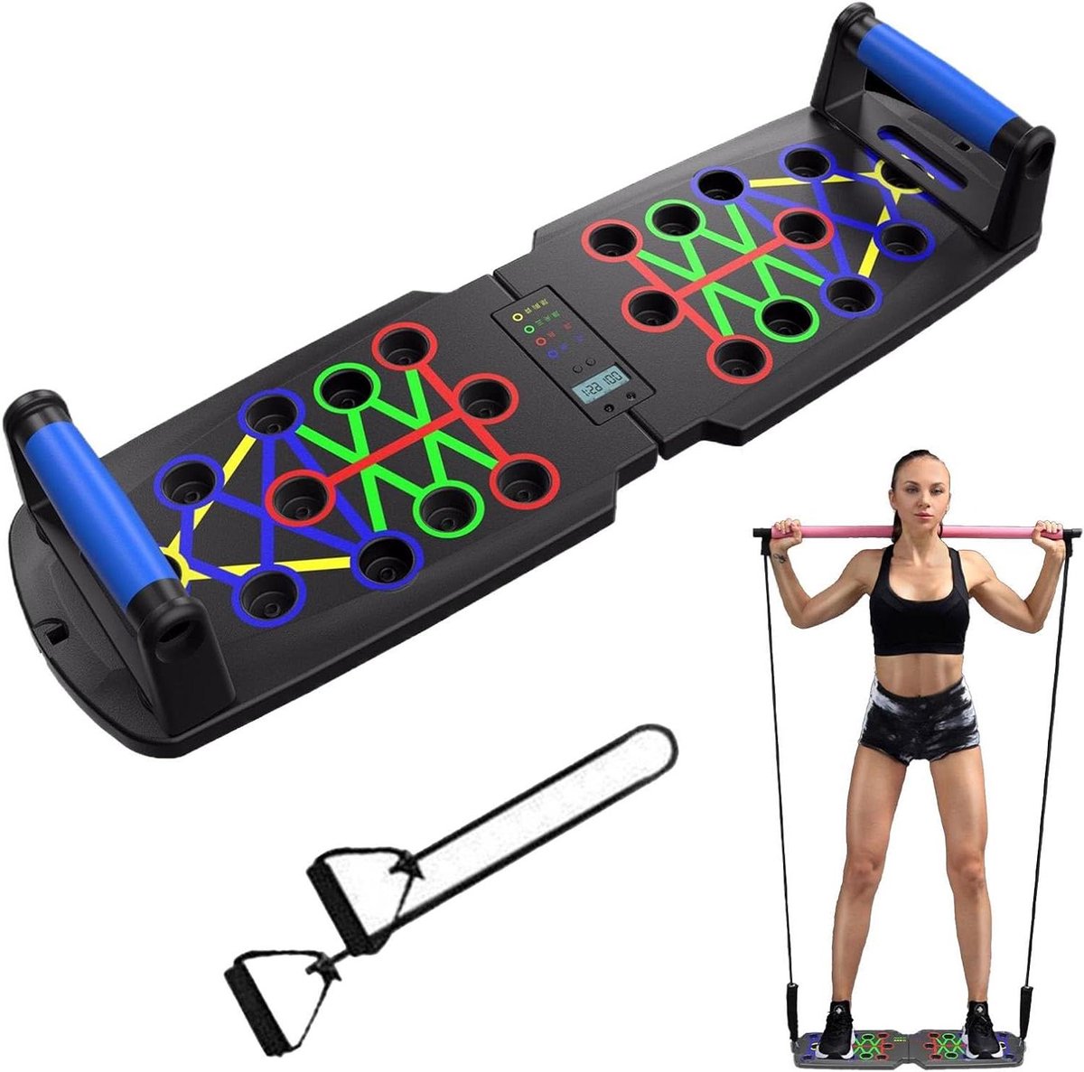 Pushup Board - Opdrukplank Trainingsbord - Thuis Krachttraining - Ingebouwde Teller - 62 x 18.5 cm - Zwart