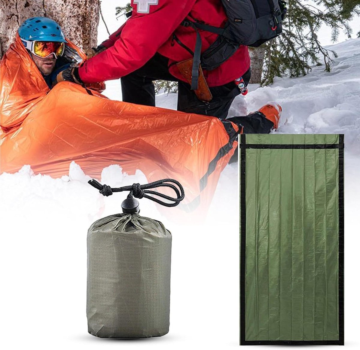 Nood Slaapzak - Reddingsdeken Warm - Outdoor Overleven - Houdt 95% Warmte Vast - 213 x 91 cm - Groen
