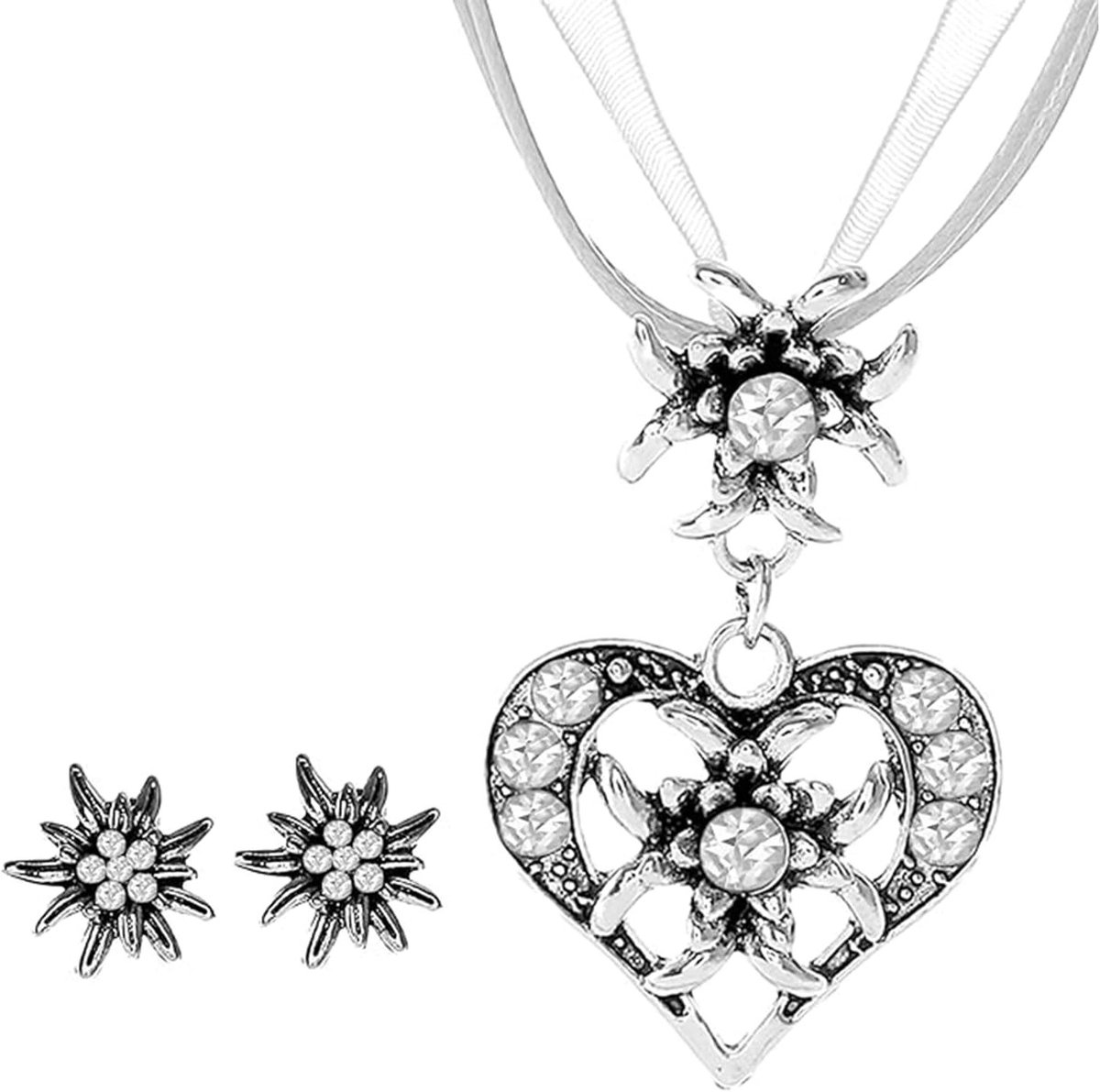 Elegante 3-delige Oktoberfest kostuumjuwelen set met Edelweiss ketting en stijlvolle hangers voor dames