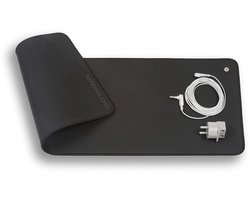 Aardingsmat - 26x68cm - met 5m kabel en adapter - Carbonleder - Zwart - Hoog geleidend - Vegan friendly - Aarding.org