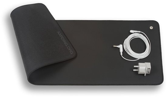 Aarding™ Aardingsmat - 26x68cm - met 5m kabel en adapter - Carbonleder - Zwart - Hoog geleidend - Vegan friendly