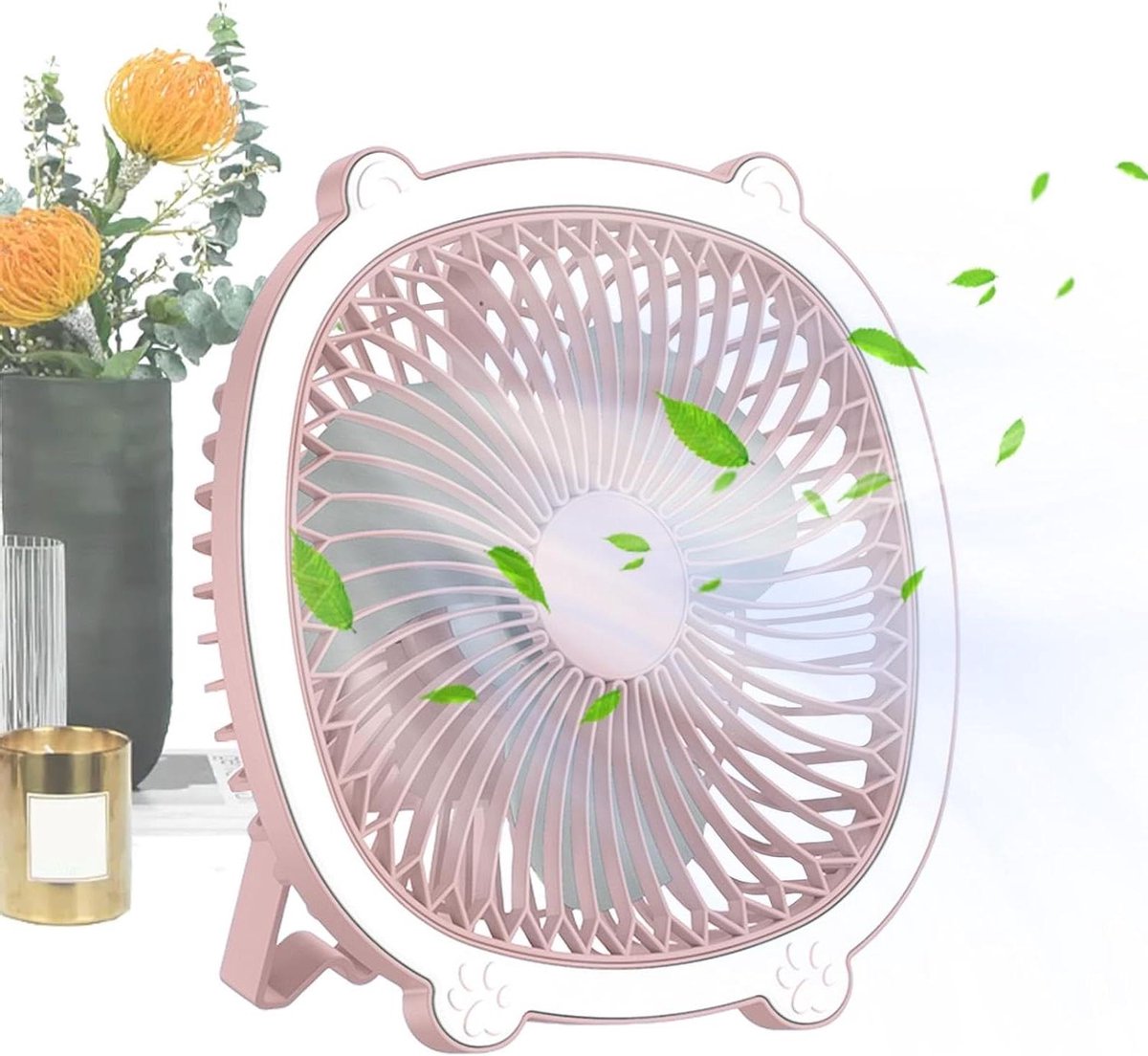 Kleine Wandventilator - Persoonlijke Ventilator - Comfort Verhogend - Met LED Verlichting - 20cm Breed - Roze