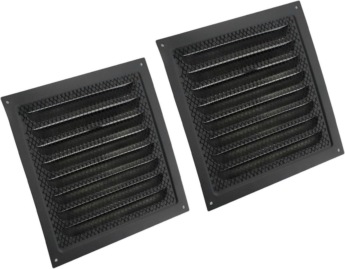 Ventilatierooster - Luchtgitter - Luchtstroom Reguleren - Insectenbescherming - 20 x 20 cm - Zwart