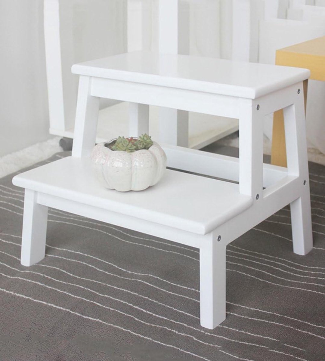 Ladder Kruk - Houten Opstapje - Keuken Hulpje - Massief Hout - Twee Treden - Donkerbruin