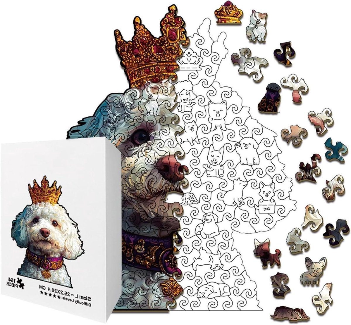 Houten Hondenpuzzel - Dieren Puzzel - Ontspanning Thuis - Opvallende Hondenvorm - 19 x 14 cm - Niet gespecificeerd