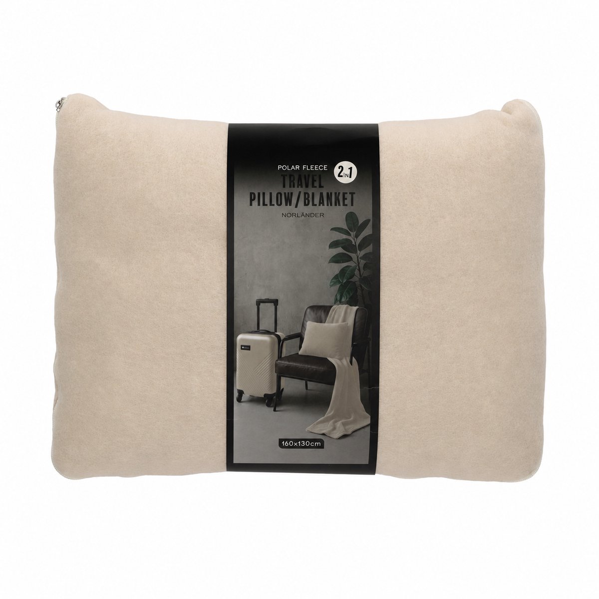 Norlander 2-in-1 Reis Kussen en Deken - Beige - 160 x 160 x 130 cm