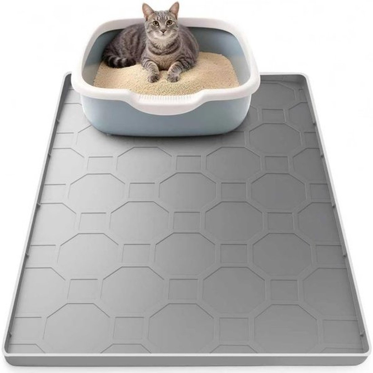 Kattenbakmat, Grote Siliconen Kattenbakmat, 71 X 56 cm Waterdichte Mat Voor Huisdieren, Duurzaam En Gemakkelijk Schoon Te Maken (donkergrijs)