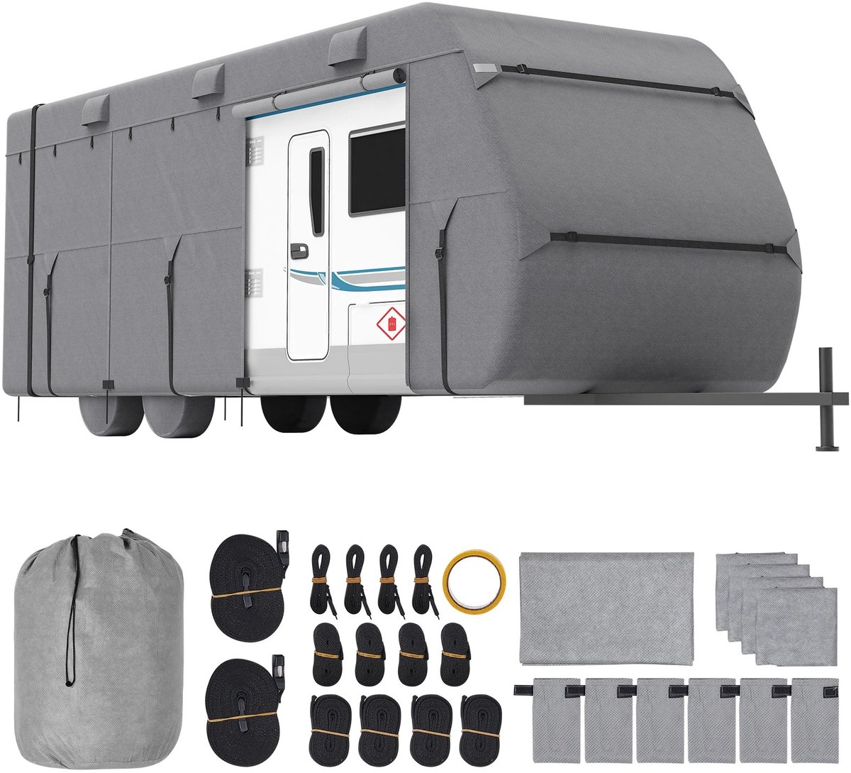 Archi Camperhoes 7,6 x 2,6 x 2,7 m – Waterdicht Beschermhoes voor Camper – UV-bestendige Afdekhoes - Incl bandenhoezen - 22-24FT