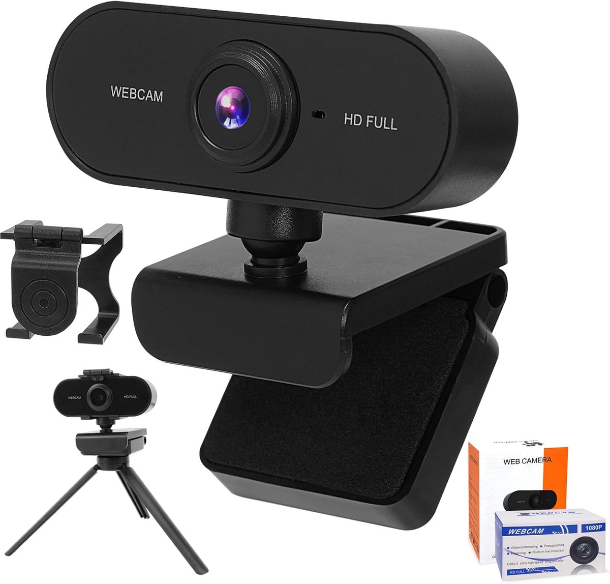 Webcam met Microfoon - PC Camera - Online Meetings - Automatische Witbalans - 1080P HD - Zwart