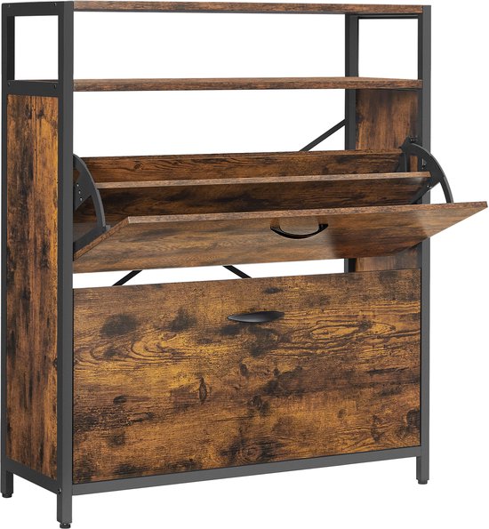 VASAGLE - Schoenenkast - Schoenenkast Hout - Schoenenkast met 2 Kleppen - Smal en Ruimtebesparend - Stofbestendig voor Hal