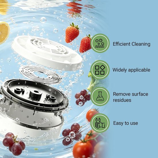 Pesticiden Reiniger - Fruit & Groente - 15W Krachtige Vortex - 3600mAh - 4 Instelbare Standen - IPX7 - Fruitwasser - Produce purifier - Draadloos - Groentewasser - Pesticiden Verwijderaar - Verwijder Moeiteloos Bacteriën & pesticiden - Wit — afbeelding 2