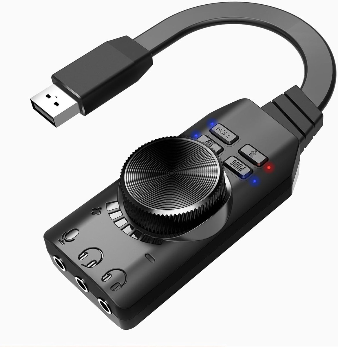 carmdering - USB Geluidskaart - Externe Soundadapter - USB Naar 3.5mm Kabel - Virtuele 7.1 Surround Geluid - Plug And Play Installatie - Duurzaam Plastic Materiaal - Eén Klik Microfoon Dempen - Ideaal Voor Gaming En Bellen - 1 Stuk