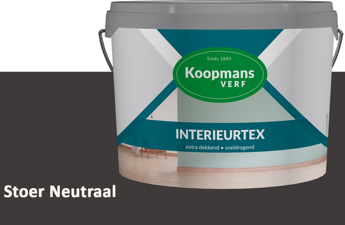 Koopmans Interieurtex Matte Muurverf Binnen – Extra Dekkende Sneldrogende Verf voor Muren en Plafonds – Stoer Neutraal – 2,5 l
