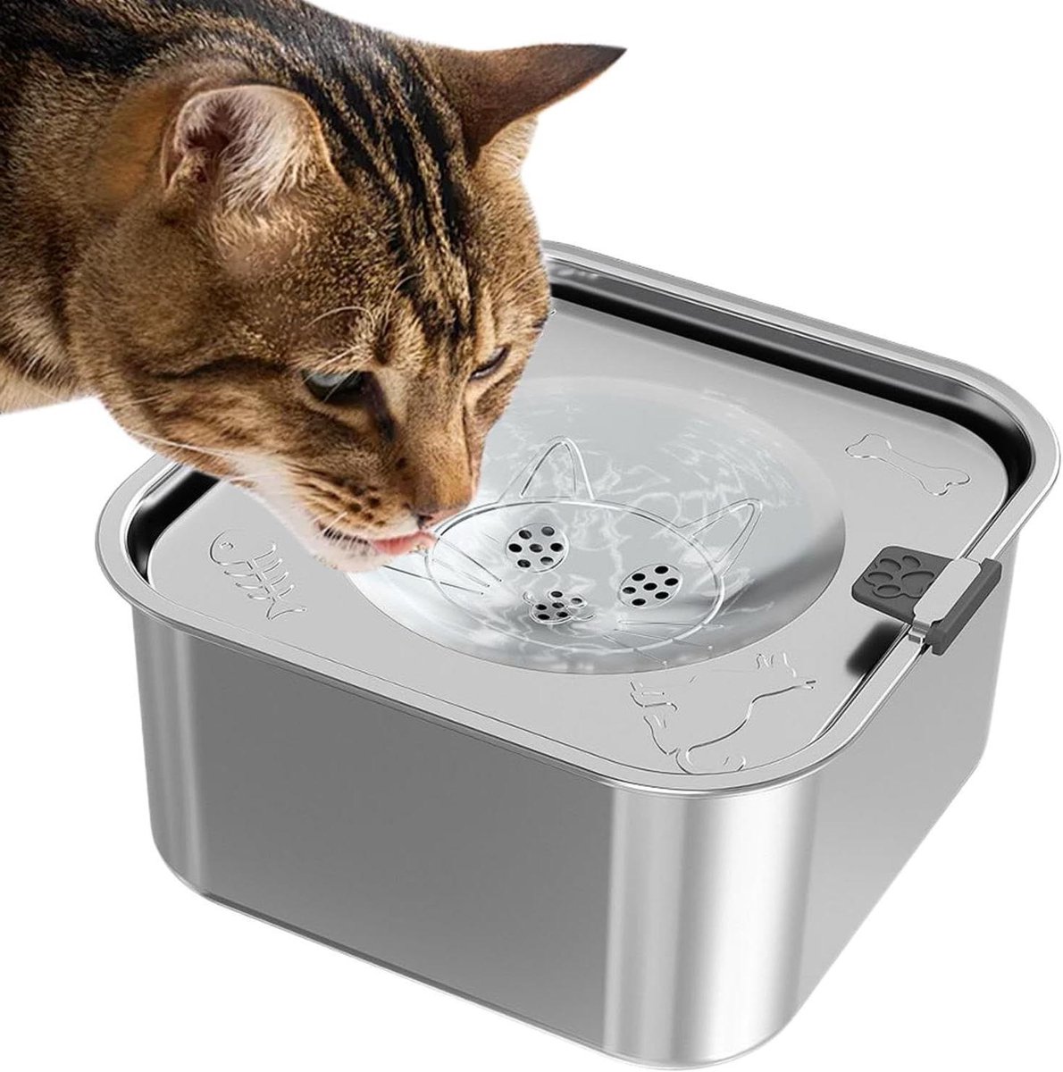 Hondenwaterbak - Spatvrije Dispenser - Minder Morsen - Roestvrij Staal - 3 Liter - Zilver