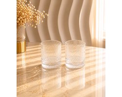 Mevaz Drinkglazen Set van 6 – 220 ml – Geribbeld Glas – Waterglazen – Whiskeyglazen – Transparant – Modern