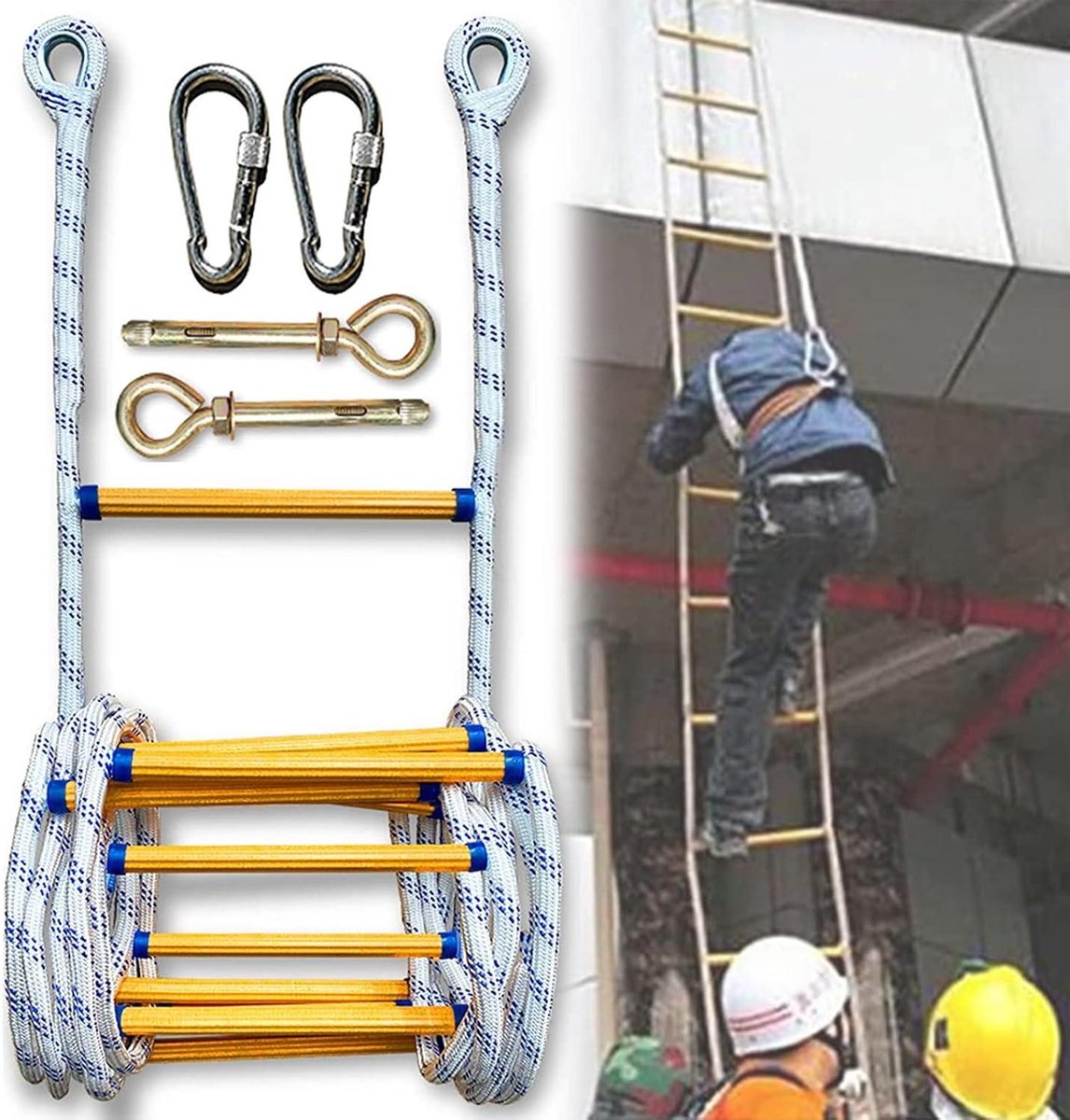 Touwladder Veiligheidsladder - Brandladder Noodladder - Veilige Ontsnapping - Vlamvertragend Polyester - 12 Meter - Wit