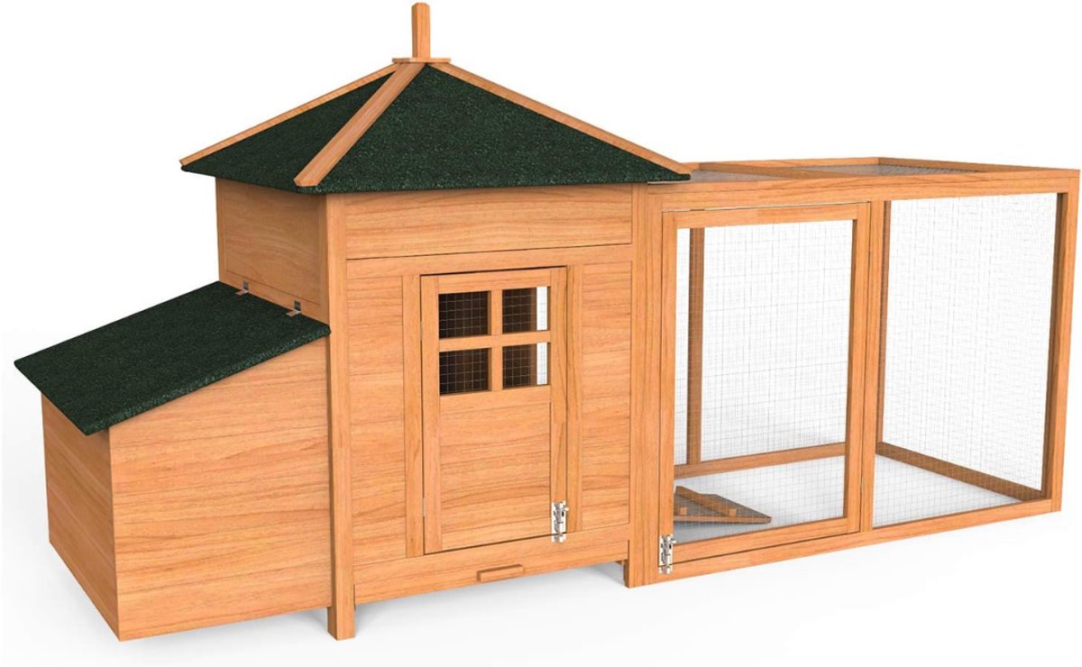 SNJY® Kippenhok met Ren - Kippenren - Kippenhok voor Buiten - 55L x 190B x 100H cm - Hout - Bruin