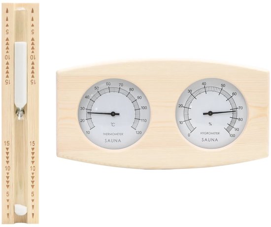 2 in 1 Sauna Hygrothermograph and Sand Timer Set Solid Wood Pine