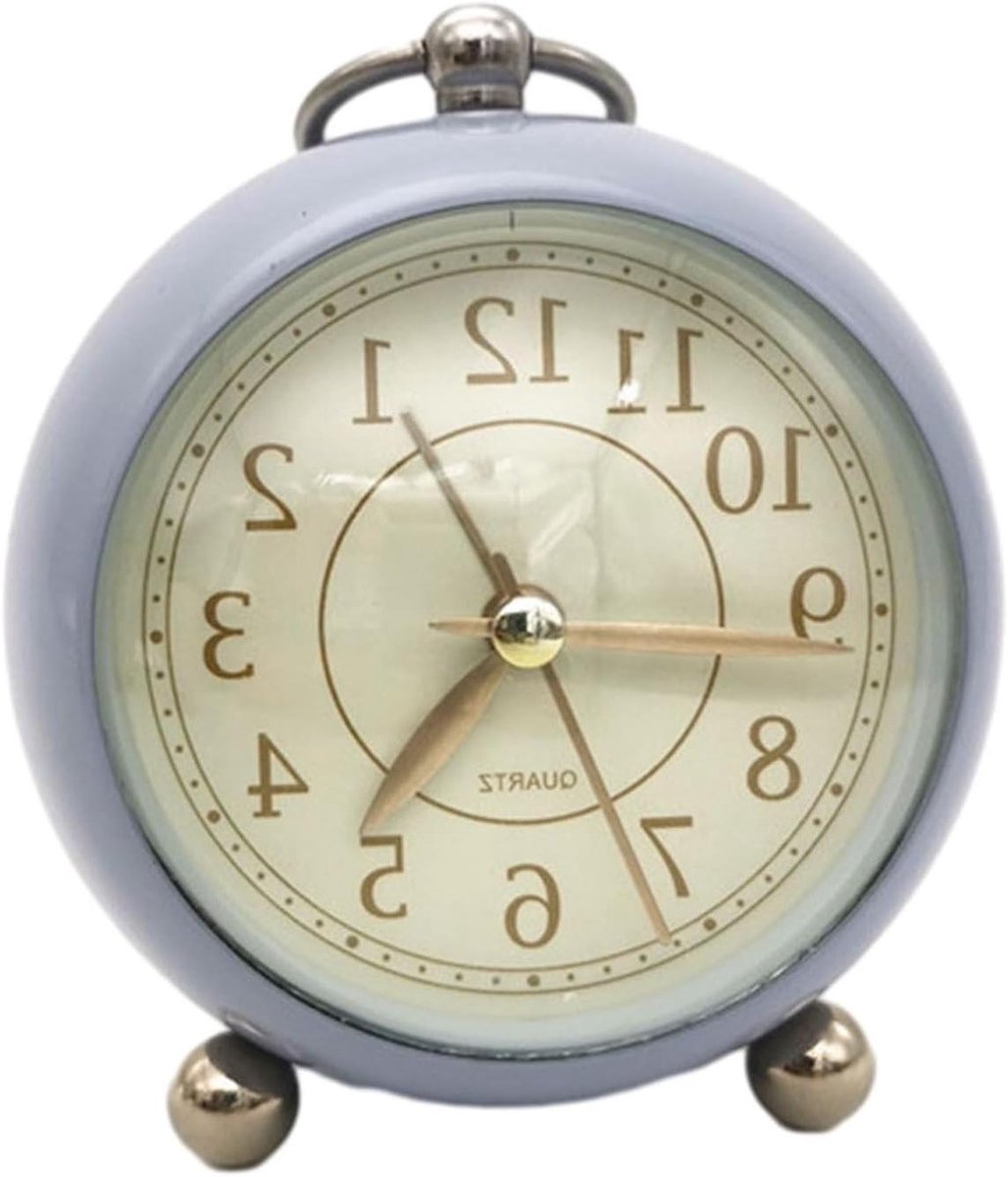 Vintage Wekker - Tafelklok Ring - Rustig Wakker Worden - Stil Non Ticking - 3.5 Inch - Blauw