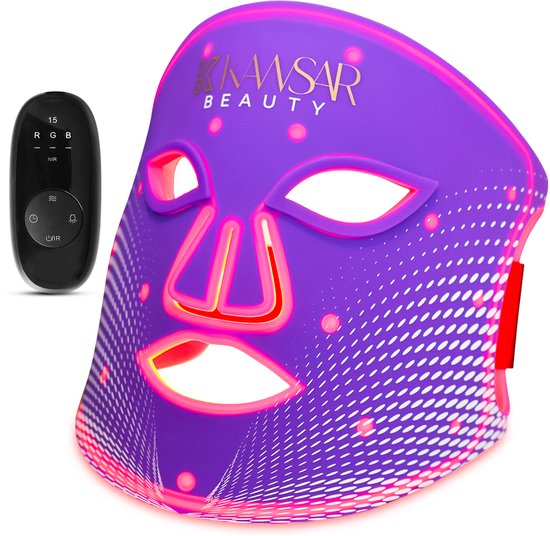 Kawsar Beauty® Premium LED Gezichtsmasker – NIR + 7 Kleuren | LED Face Mask | Led Masker | Facelift Apparaat | Red light Therapy | Huidverjongingsapparaat | Anti-Aging, Huidversteviging & Stralende Gloed