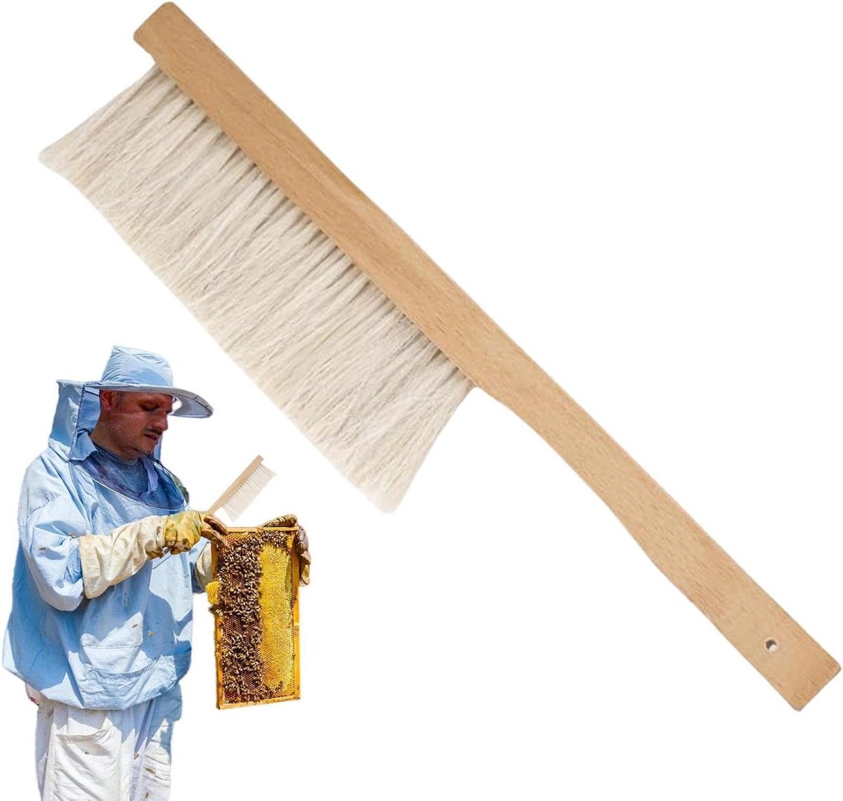 Bijenteeltborstel - Bijenkorf reiniger - Bijenkorf onderhoud - Natuurlijke paardenharen - 413 cm - Houtkleur