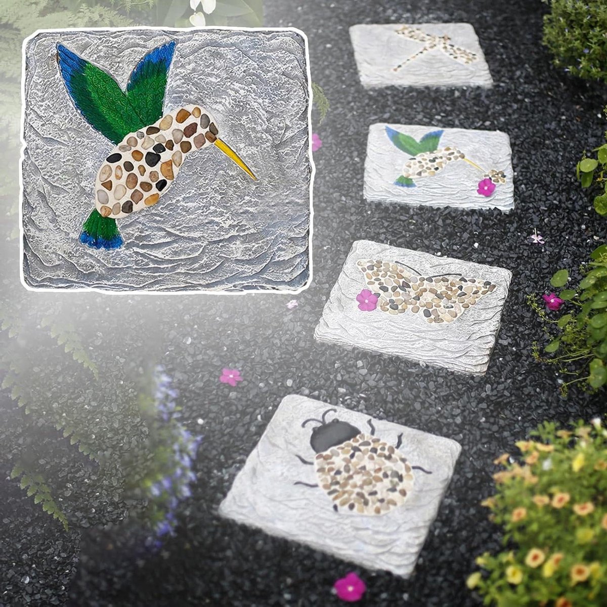 Decoratieve Stapstenen - Tuinpad Stenen - Tuin Verfraaien - Handgesneden Gepolijst - 31 x 28 cm - Meerdere Kleuren