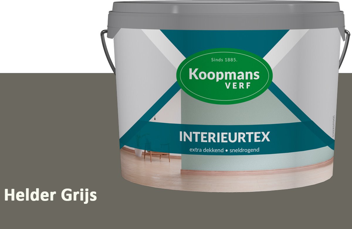 Koopmans Interieurtex Matte Muurverf Binnen – Extra Dekkende Sneldrogende Verf voor Muren en Plafonds – Helder Grijs – 7,5 l