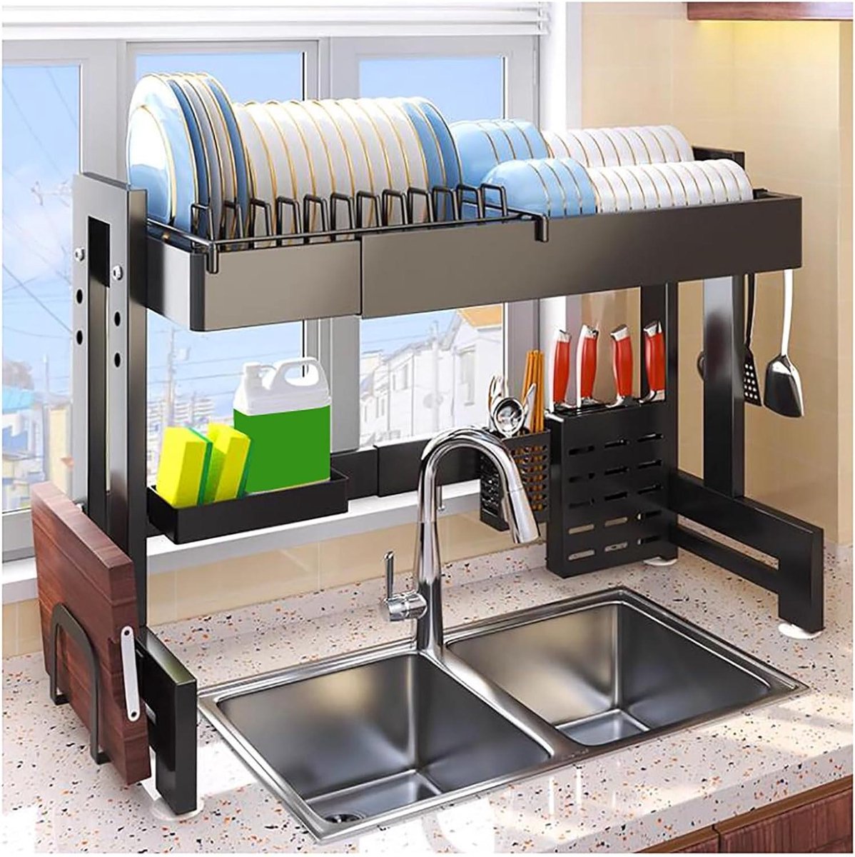 Afwasrek boven gootsteen - Keuken organizer - Vaat drogen - Verstelbare lengte - 64-90 cm - Zilver