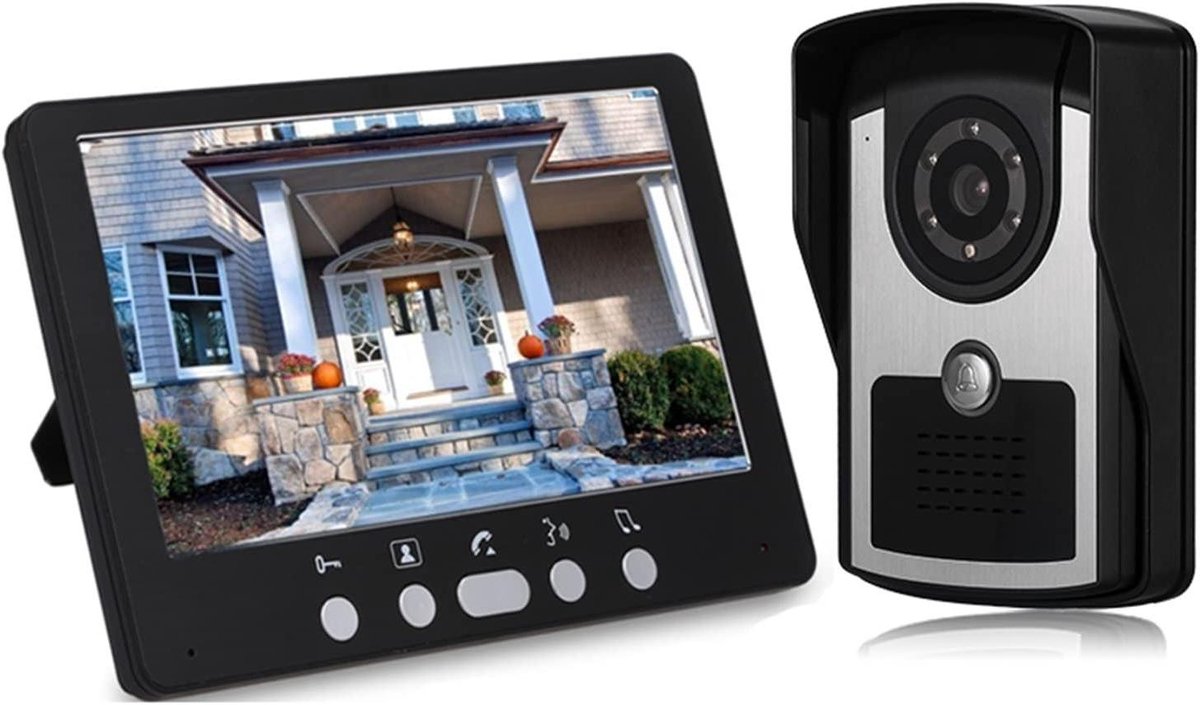 Videodeurbel Systeem - Intercom Deurcamera - Woningbeveiliging - Met Nachtzicht - 7 Inch Scherm - Zwart