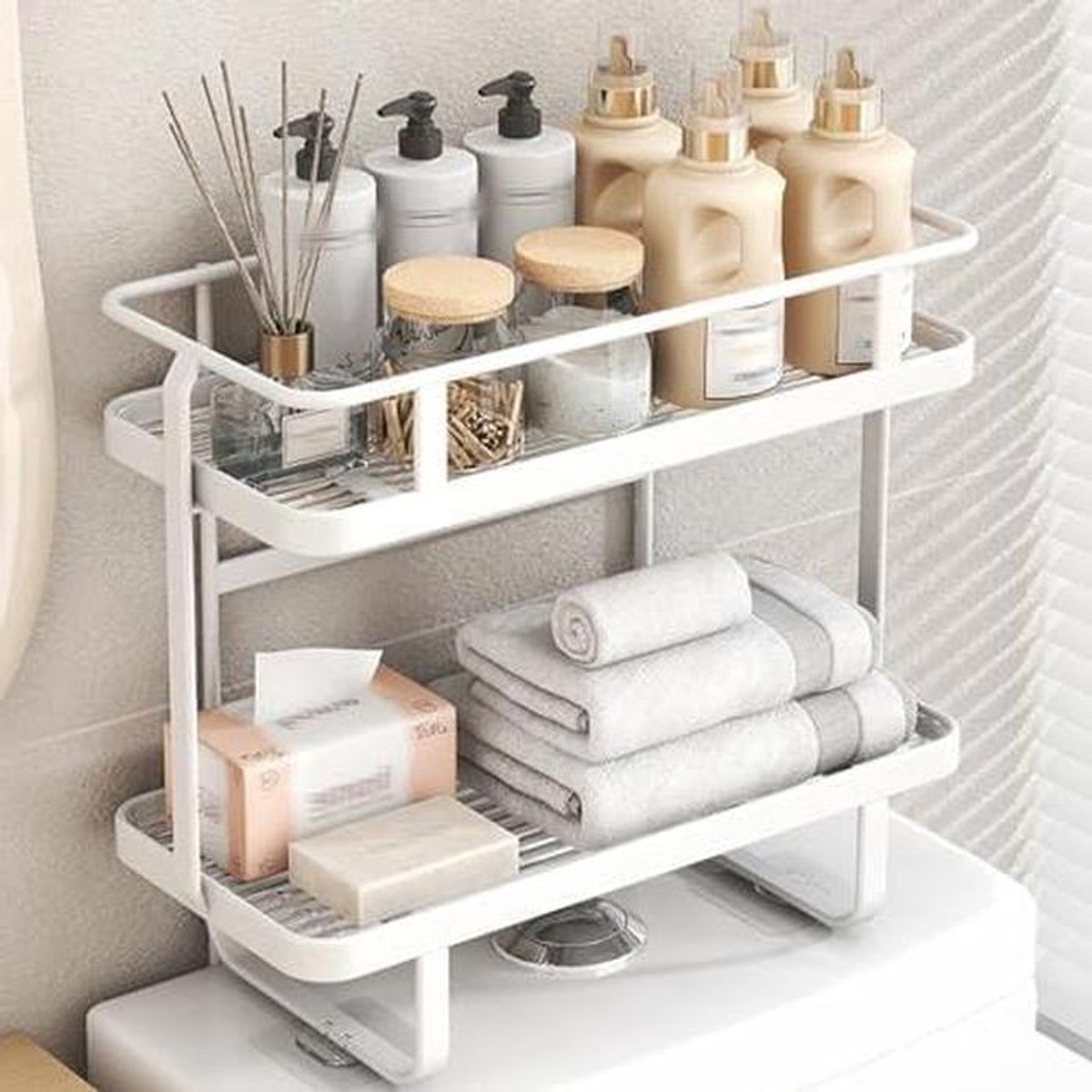Ruimtebesparend toiletrek met 2 niveaus, geen boren nodig, perfect voor badkamernizatie en maximale opslag boven het toilet