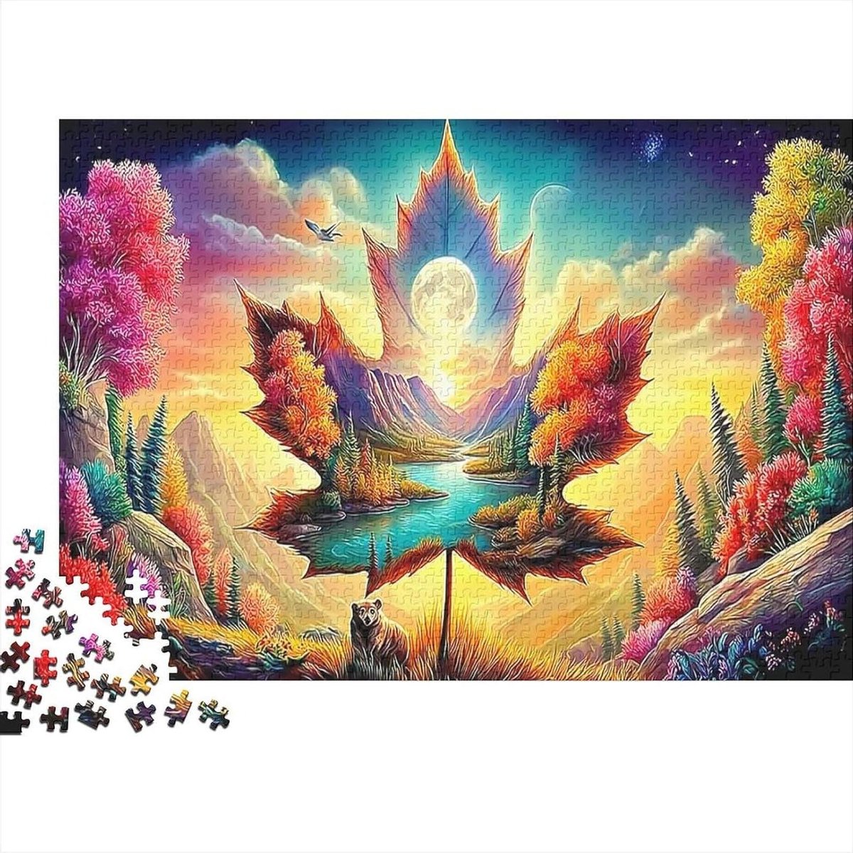 Kleurrijk esdoornblad - Legpuzzel - Ontspannende hobby - 1000 stukjes - 70 x 50 cm - Meerdere kleuren