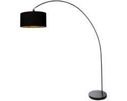 Zwarte vloerlamp Solva 3902ZW van Mexlite - Trendy met metalen en textiele materialen, kantelbaar, hoogte 185 cm, binnengebruik