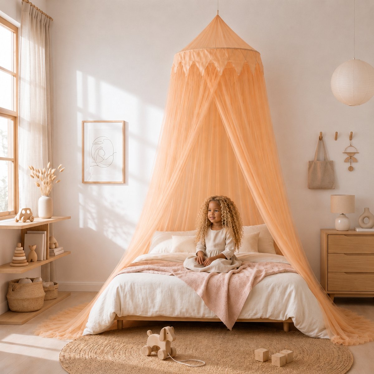 Kinderklamboe Kroonrand Abrikoos - Luxe Bedhemel voor Baby & Kind