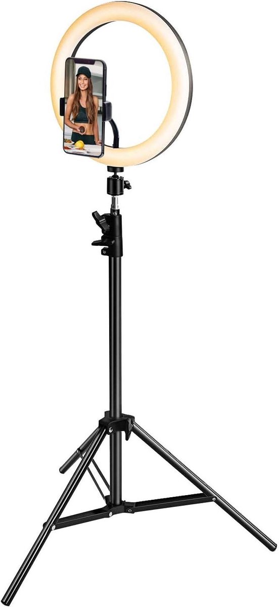 Vlog Statief - Ringlamp Set - Content Creëren - Verstelbaar tot 1.6m - 3 Helderheidsniveaus - Multicolor
