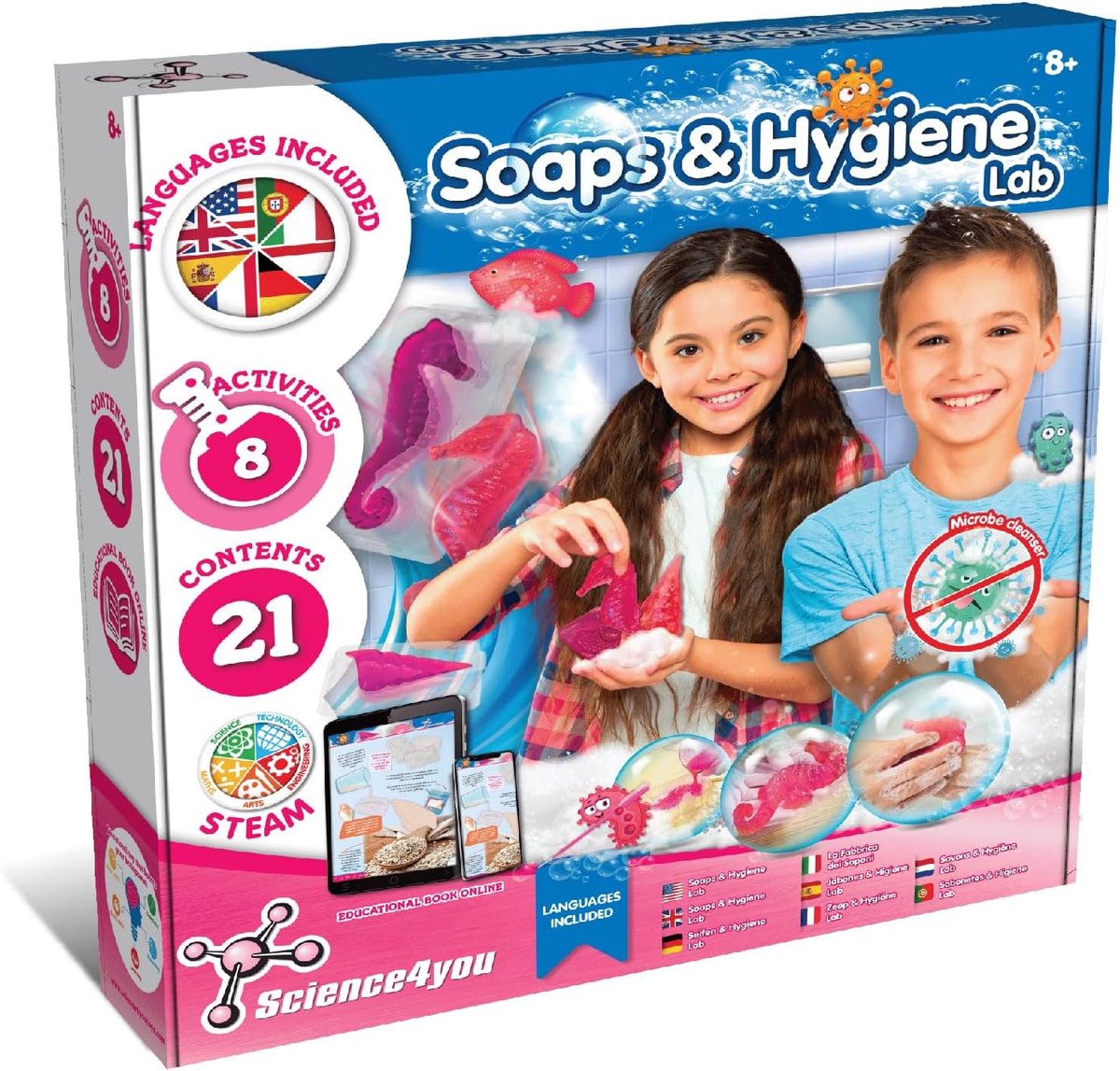Science4you - Zeeplaboratorium voor Kinderen, Maak +7 Zeepjes met Wetenschappelijke Experimenten voor Kinderen, Educatieve Wetenschapsset