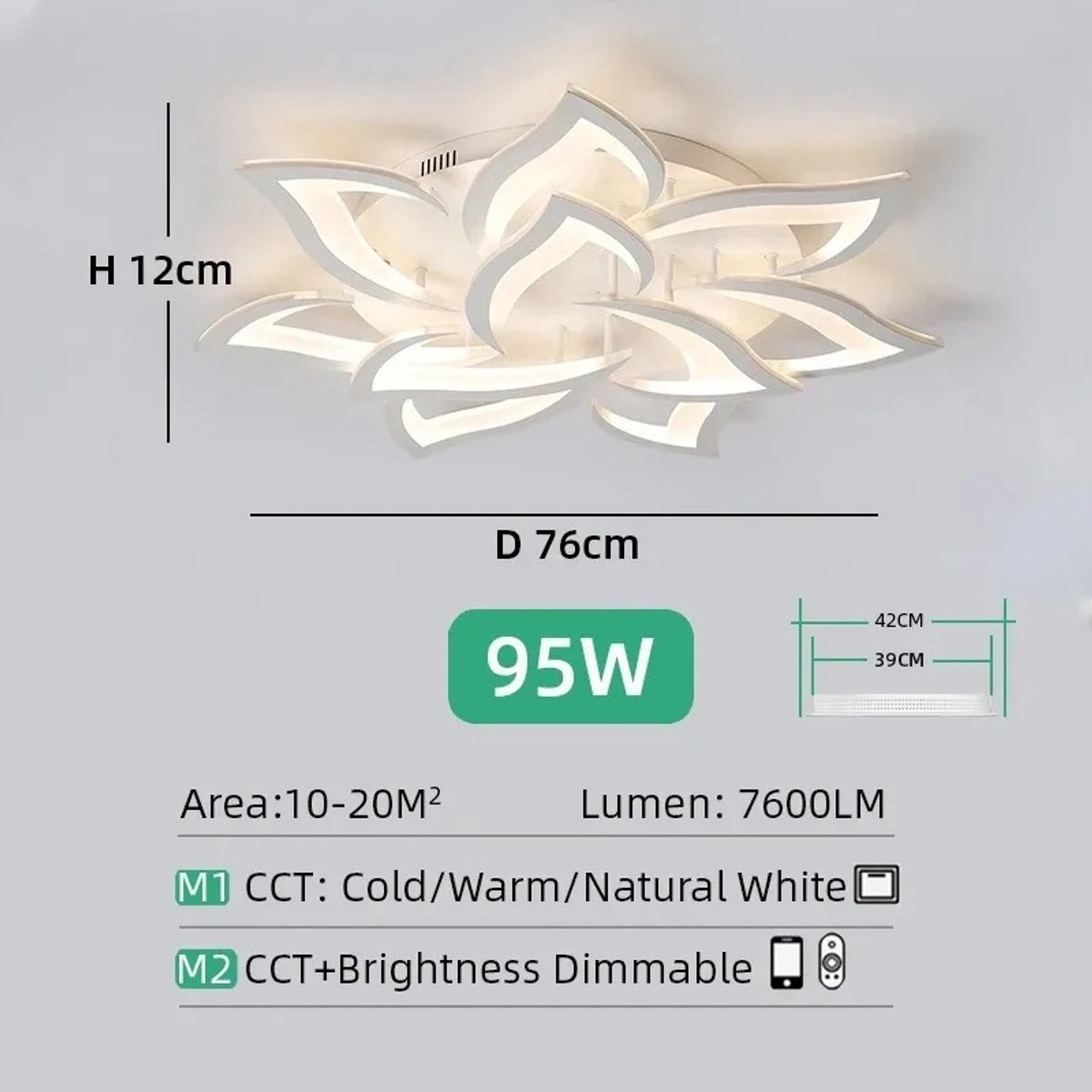 Questyr - LED Lotus Plafondkroonluchter - APP Afstandsbediening - Traploos dimmen - Hanglamp Slaapkamer Studie - Plafondlamp Home