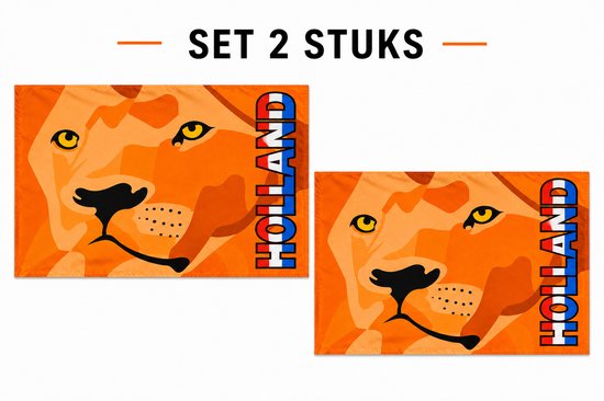 2 STUKS – WK Voetbal vlag 70x100cm Oranje + Nederlandse vlag met leeuw en Holland opdruk