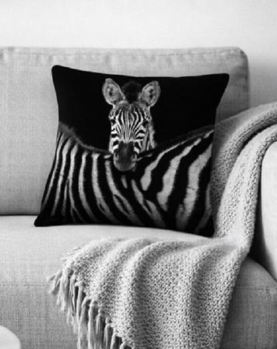 Dieren kussenhoes Zebra - Black and White - Fotoprint - Sierkussen - 45x45 cm