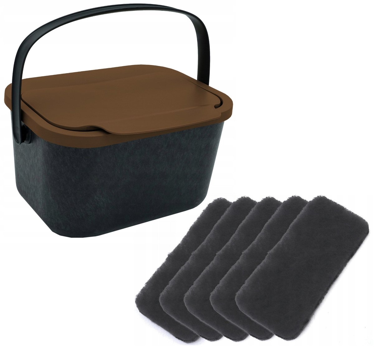 Practic Mini Bini - Prullenbak - Bioafvalbak - inhoud 4,5 liter - 5 filters - Zwart met bruin deksel