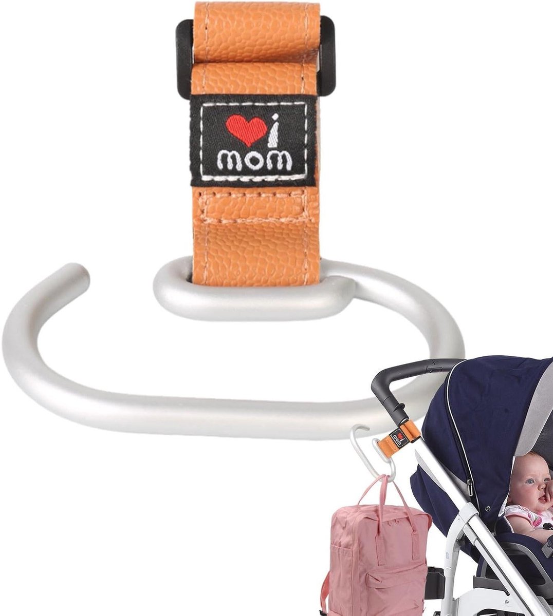 Kinderwagen haak - Baby tas hanger - Organiseren onderweg - Aluminiumlegering behuizing - 18.5 cm - Bruin